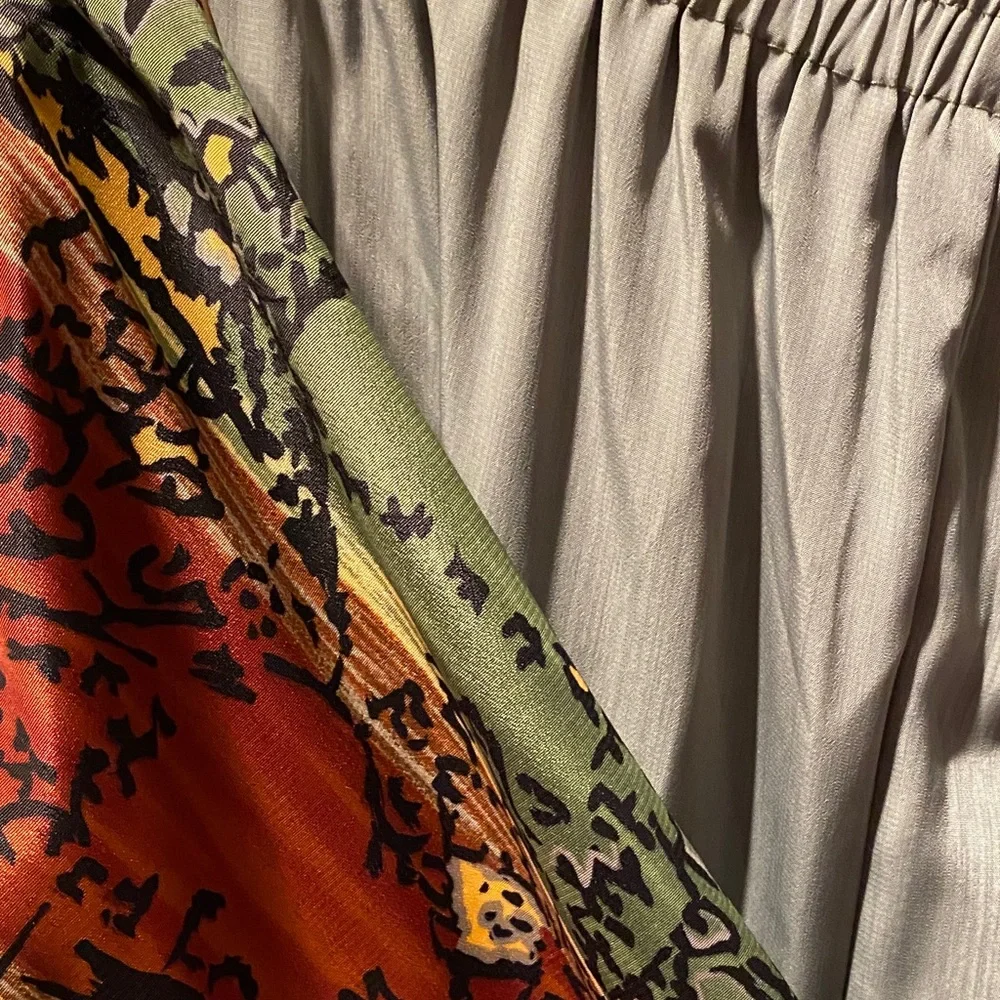 Rust cream green Patterned size 3X vintage top and pants set